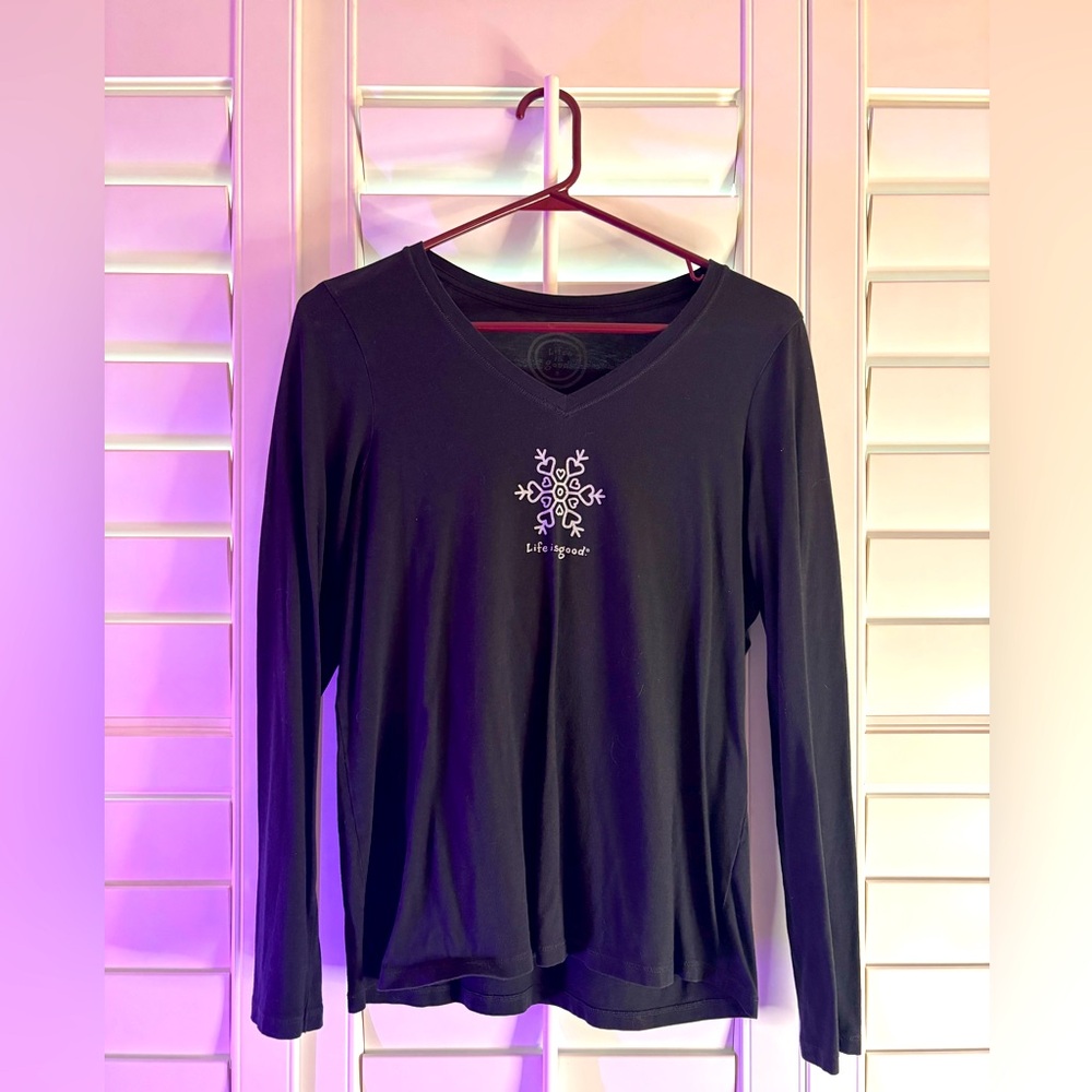 Life is Good Black Long Sleeve Top, Women’s Size S